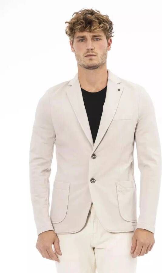 Distretto12 Herenjas Katoenmix Logo Detail Beige Heren