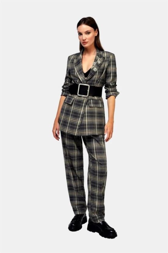 Dixie Geruite broek met taille riem Gray Dames - Foto 2