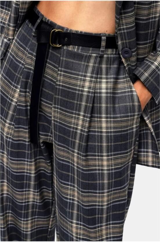 Dixie Geruite broek met taille riem Gray Dames