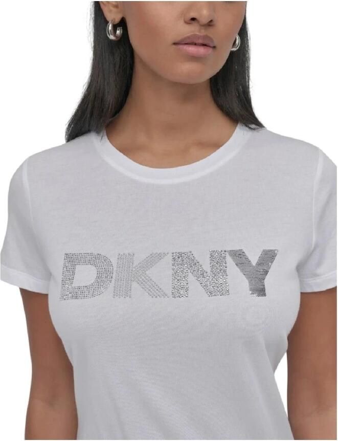 DKNY Gemengd versierd T-shirt White Dames