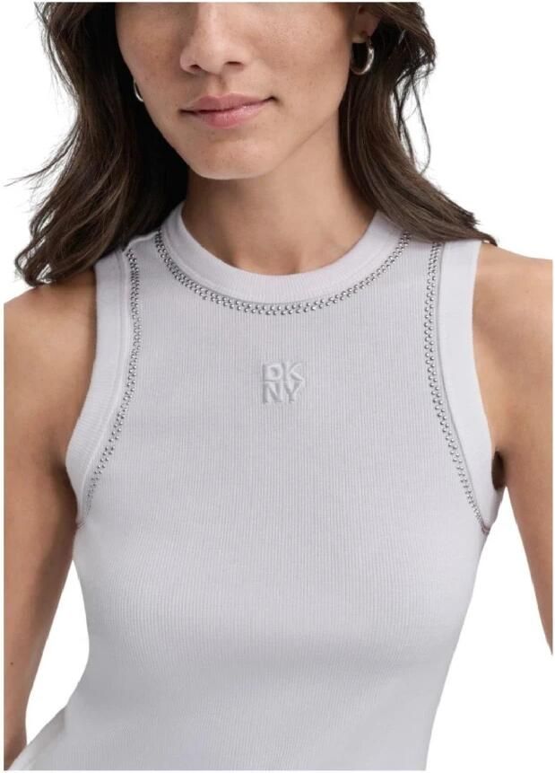 DKNY Rhinestone Neck Top voor Elegant Stijl White Dames