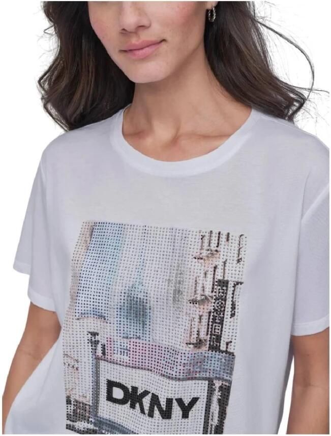 DKNY Subway Rhinestone T-shirt White Dames