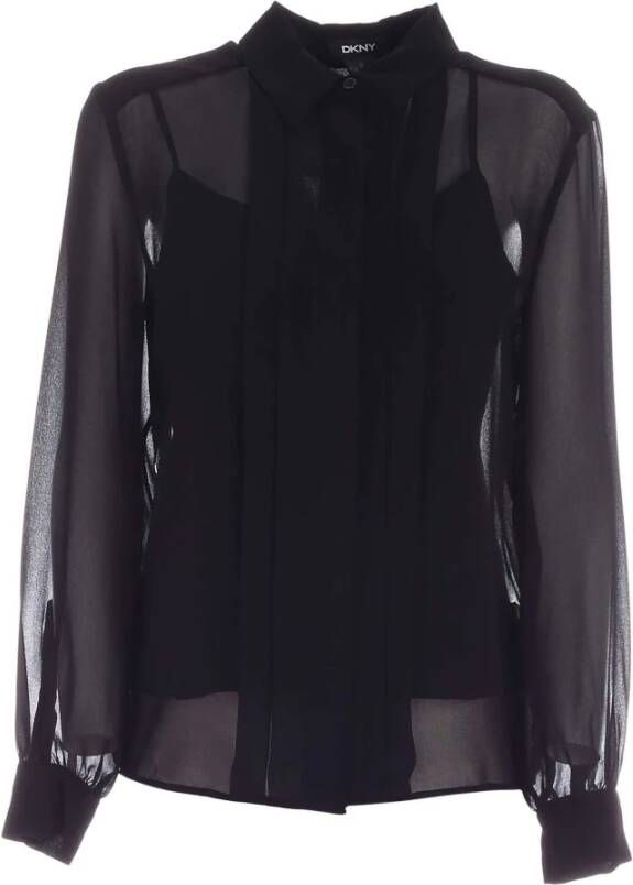 DKNY Semi-Transparante Plastron Shirt in Zwart Black Dames