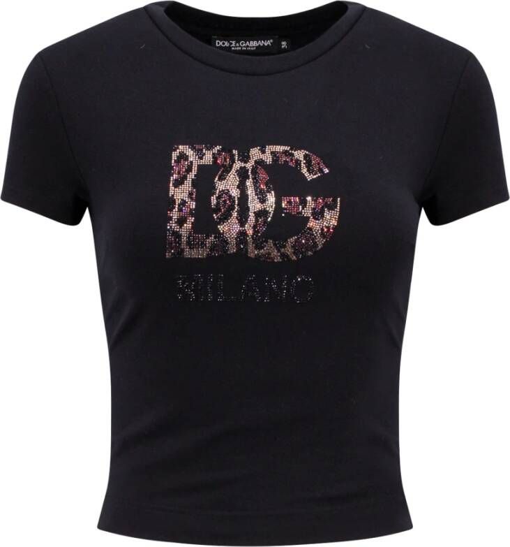 Dolce & Gabbana Animalier Monogram Katoenen T-Shirt Zwart Dames