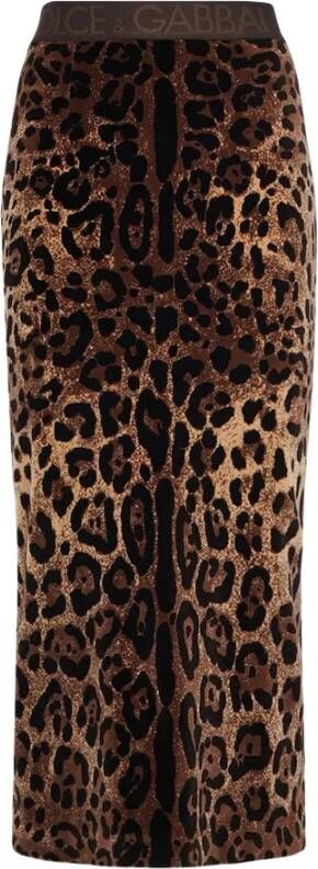 Dolce & Gabbana Animalier Print Chenille Midi Rok Bruin Dames