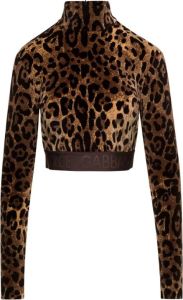 Dolce & Gabbana Animal Print Hoge Hals Crop Shirt Bruin Dames