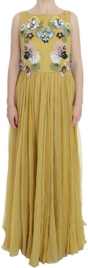 Dolce & Gabbana Pre-owned Yellow Silk Crystal Applique Shift Dress Geel Dames