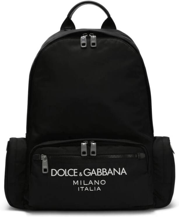 Dolce & Gabbana Zwarte Nylon Rugzak met Leren Details Black Heren