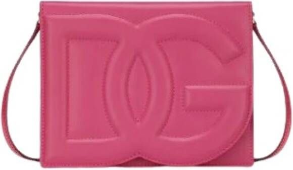 Dolce & Gabbana Leren Schoudertas met Flap Top Sluiting Pink Dames