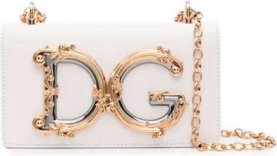 Dolce & Gabbana Witte Kalfsleren Logo Plaque Box Tas White Dames