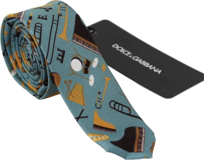Dolce & Gabbana Multicolor 100% Silk Musical Instrument Print Tie Meerkleurig Unisex