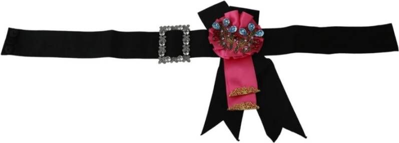 Dolce & Gabbana Barok Kristallen Taille Riem met Bloemenbroches Zwart Dames