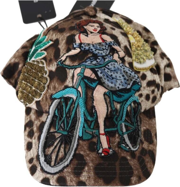 Dolce & Gabbana Baseballpet met pailletten en luipaardprint Bruin Dames
