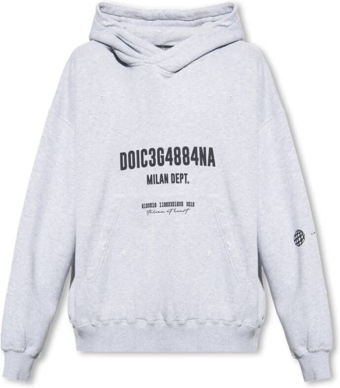Dolce & Gabbana Grijze Katoenen Hoodie met Contrasterende Print Gray Heren