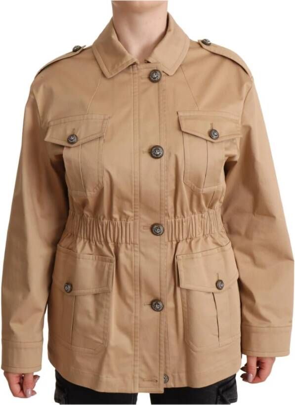 Dolce & Gabbana Beige Cotton Long Sleeves Collared Coat Jacket Beige Dames