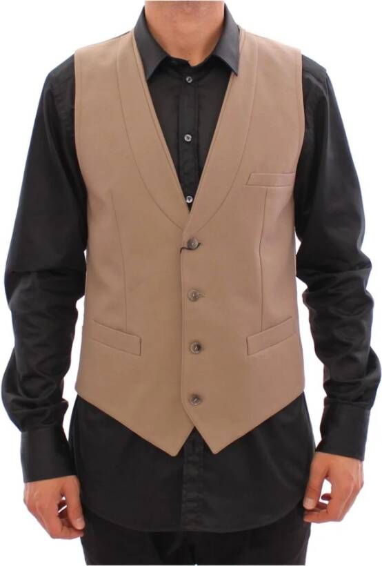 Dolce & Gabbana Beige Cotton Slim Fit Button Front Dress Vest Beige Heren