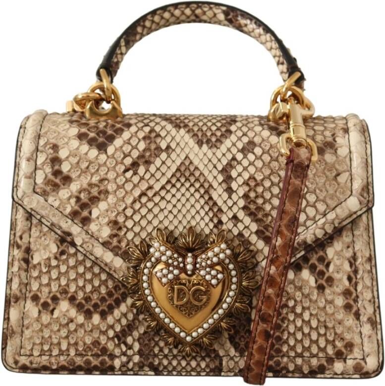 Dolce & Gabbana Beige Exotic Leather Small Devotion Shoulder Bag Beige Dames
