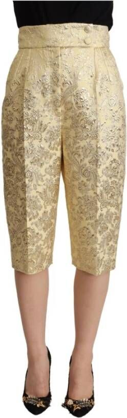 Dolce & Gabbana Beige Floral Brocade High Waist Trouser Cropped Pants Beige Dames