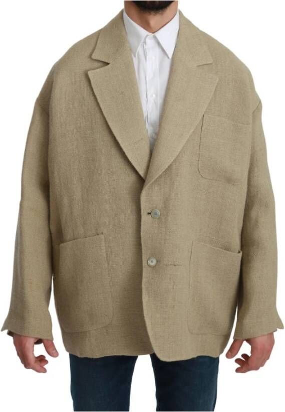 Dolce & Gabbana Beige Jacket Coat 100% Jute Blazerjas Coat Beige Heren