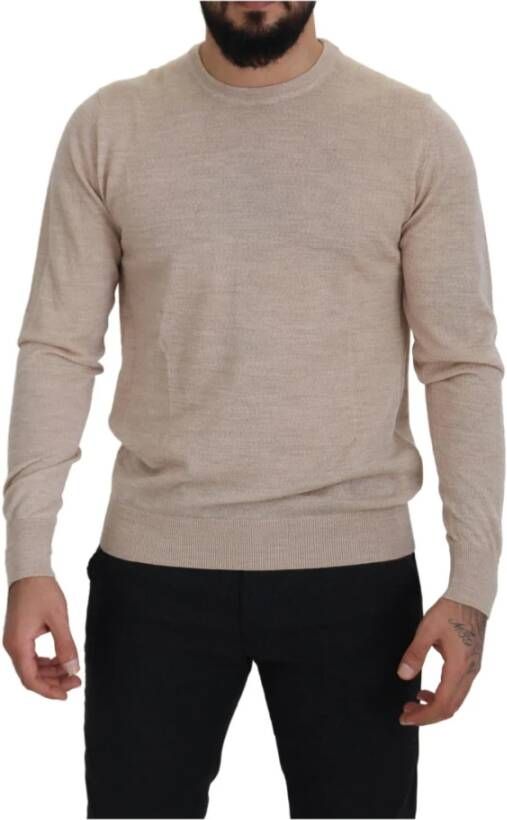 Dolce & Gabbana Beige Virgin Wool Crew Neck Pullover Sweater Beige Heren