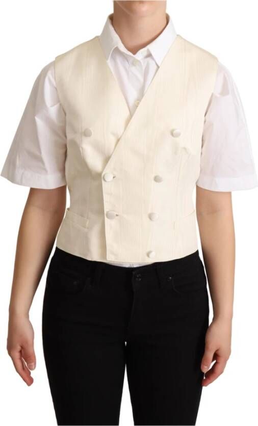 Dolce & Gabbana Beige zijden mouwloos vest Wit Heren
