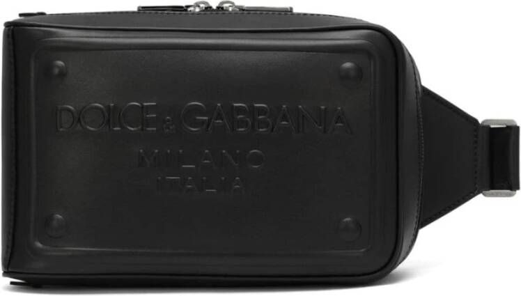 Dolce & Gabbana Zwarte leren schoudertas met logo Black Heren