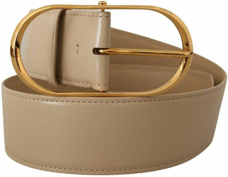Dolce & Gabbana Beige Leather Gold Metal Oval Buckle Belt Beige Dames