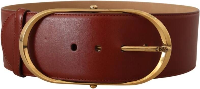 Dolce & Gabbana Maroon Leren Riem met Gouden Ovaal Gesp Brown Dames