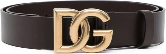 Dolce & Gabbana Bruin Leren Riem met DG Logo Gesp Brown Heren