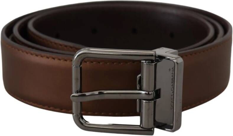 Dolce & Gabbana Bronzen Leren Herenriem met Metalen Gesp Brown Heren