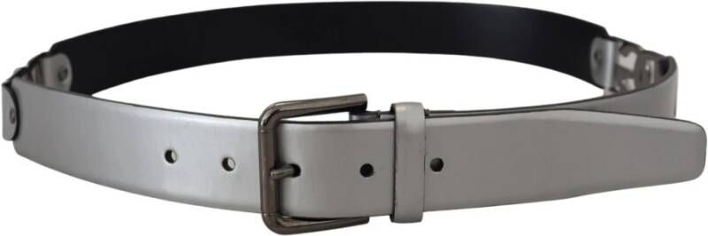 Dolce & Gabbana Metallic Zilveren Leren DG Logo Riem Grijs