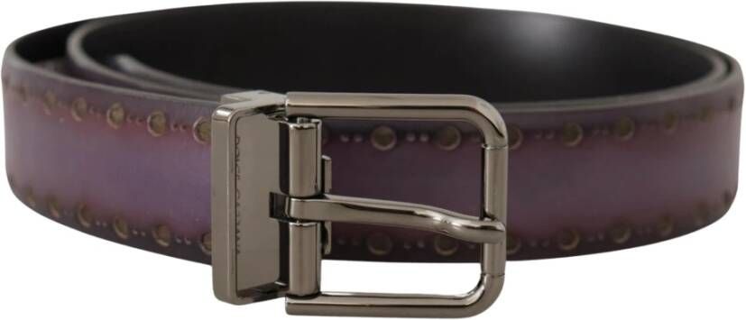Dolce & Gabbana Paars Geperforeerd Leren Zilveren Metalen Gesp Riem Purple