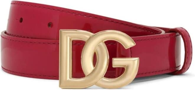 Dolce & Gabbana Elegant Rode Leren Riem met DG Logo Gesp Red Dames