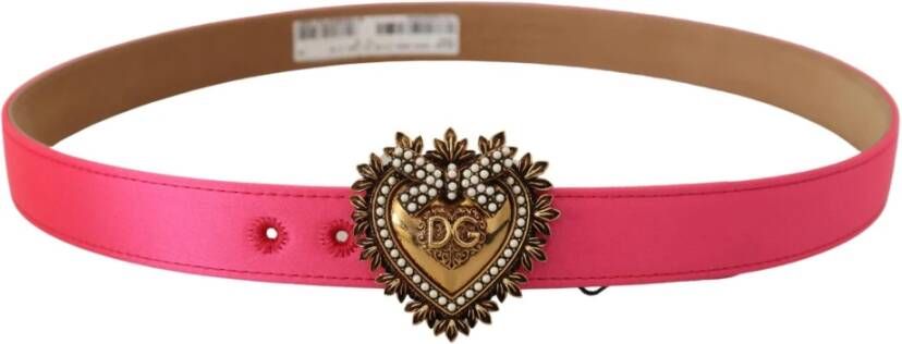 Dolce & Gabbana Roze Satijnen Gouden Devotion Hart Gesp Riem Roze Dames