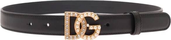 Dolce & Gabbana Zwart Parel- en Rhinestone DG Logo Riem Black Dames