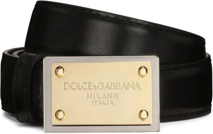 Dolce & Gabbana Iconisch Logo Plaque Leren Riem Black Dames
