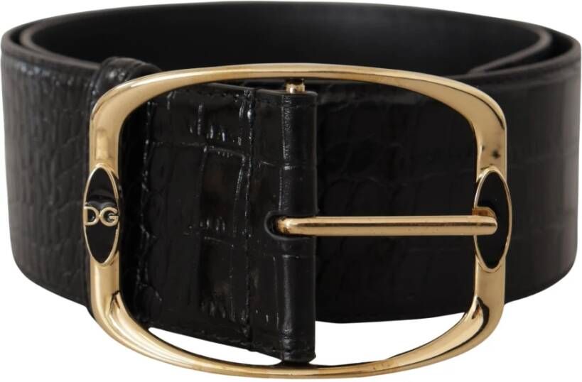 Dolce & Gabbana Brede Taille Ontwerp Leren Riem met Gouden Metalen Gesp Black Dames