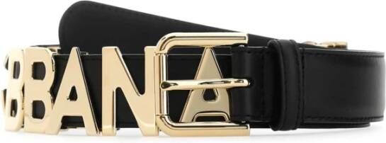Dolce & Gabbana Zwarte Leren Riem met Goudkleurige Metalen Details Black Dames