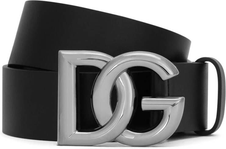 Dolce & Gabbana Zwarte Leren Riem met Verstelbare Pasvorm Black Heren