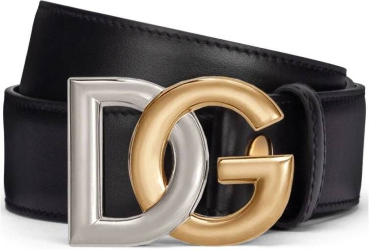 Dolce & Gabbana Zwarte Leren Riem met Twee-Tone Logo Gesp Black Heren