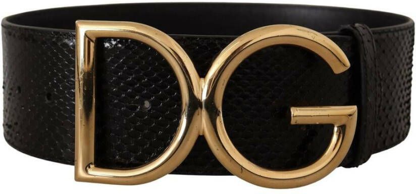 Dolce & Gabbana Black Exotic Leather Gold DG Buckle Wide Belt Zwart Dames