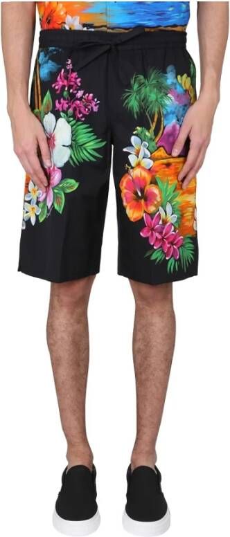 Dolce & Gabbana Bermuda Shorts With Hawaii Print Zwart Heren