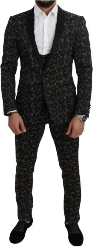 Dolce & Gabbana Betoverend Bloemenpatroon Slim Fit Pak Zwart Heren