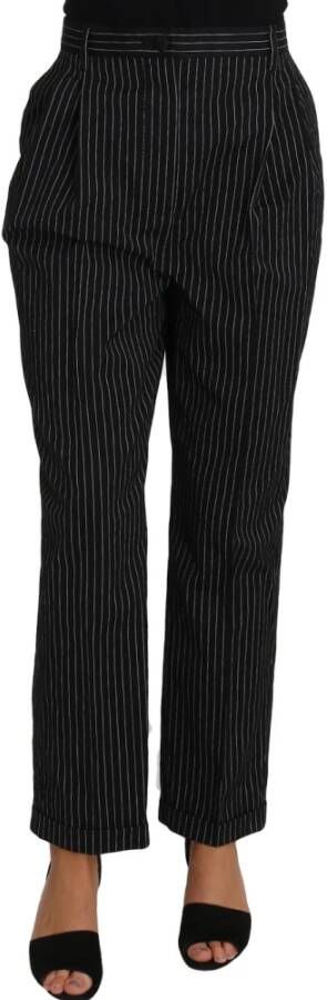 Dolce & Gabbana Pre-owned Black Pin Striped Dress Pants Cropped Straight Pant Zwart Dames