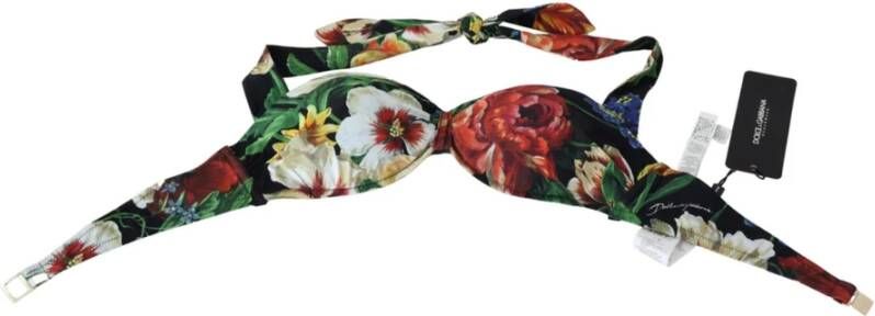 Dolce & Gabbana Bikini Top met Bloemenprint en Logo Sluiting Zwart Dames