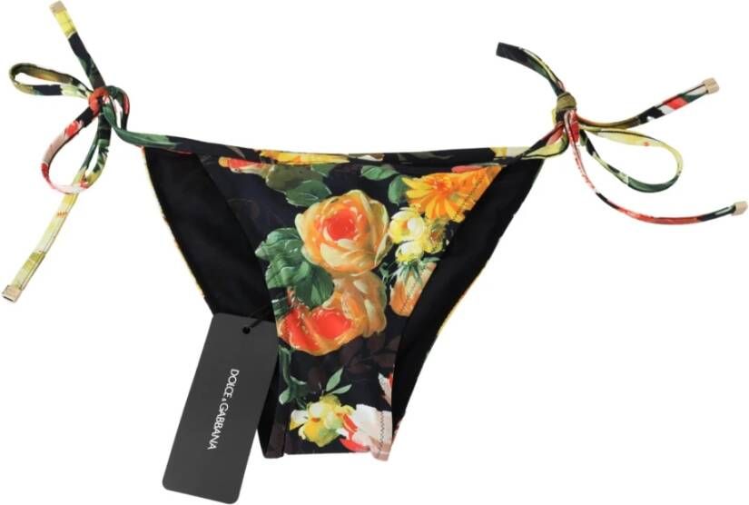 Dolce & Gabbana Zwarte bloemenprint strandkleding bikini onderkant Black Dames