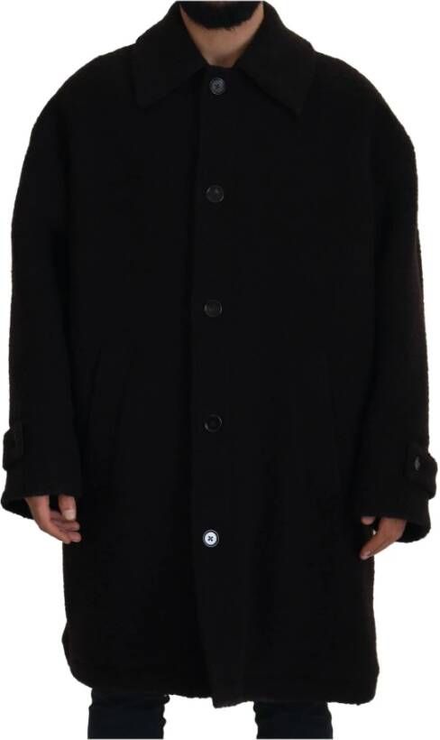 Dolce & Gabbana Black Alpaca Button Down Trench Coat Jacket Zwart Heren