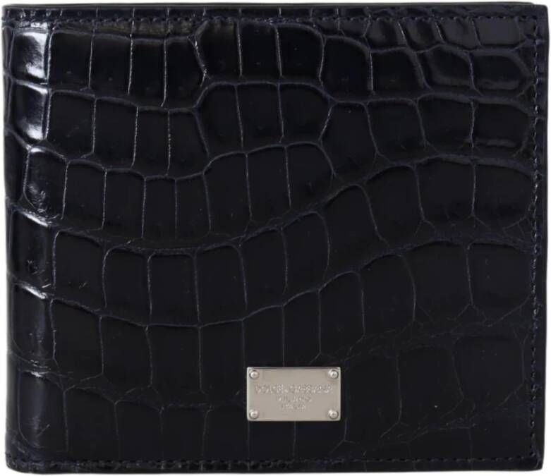 Dolce & Gabbana Black Bifold Card Holder Men Exotic Leather Wallet Zwart Unisex