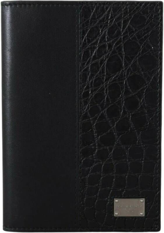 Dolce & Gabbana Black Bifold Passport Holder Men Exotic Leather Wallet Zwart Heren