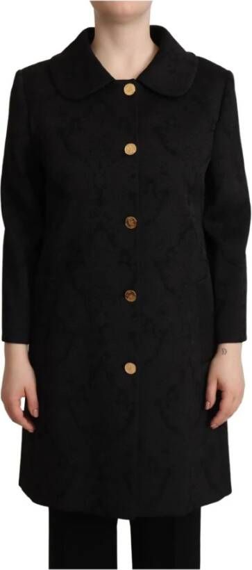 Dolce & Gabbana Black Brocade Polyester Long Sleeves Jacket Zwart Dames